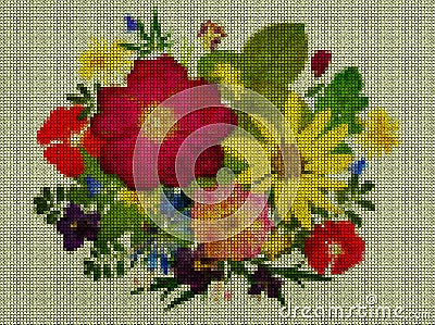 Illustration. Cross stitch. Bouquet, boutonniere. Stock Photo