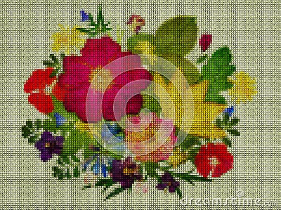 Illustration. Cross stitch. Bouquet, boutonniere. Stock Photo