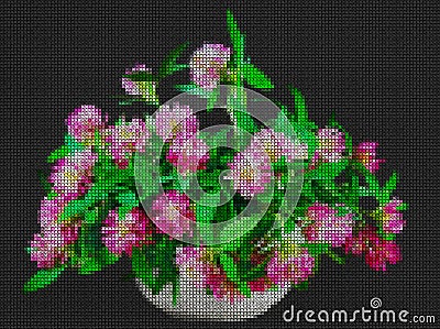 Illustration. Cross stitch. Still life, Bouquet Stock Photo