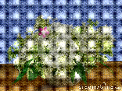 Illustration. Cross stitch. Still life, Bouquet Stock Photo