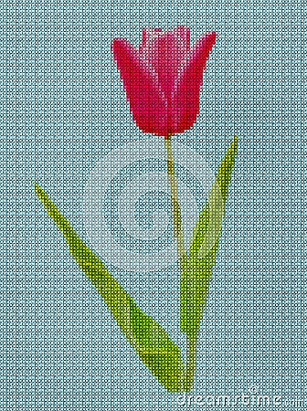 Illustration. Cross-stitch. Tulip flower. Stock Photo