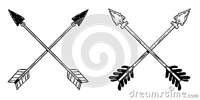Illustration of crossed ancient arrows. Design element for poster, card, banner, emblem, sign. Vector Illustration