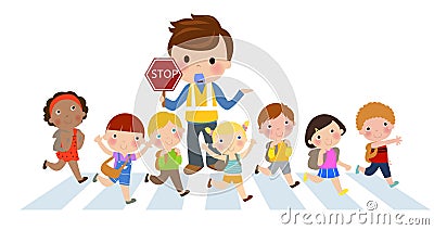 Kids Crossing the street Vector Illustration