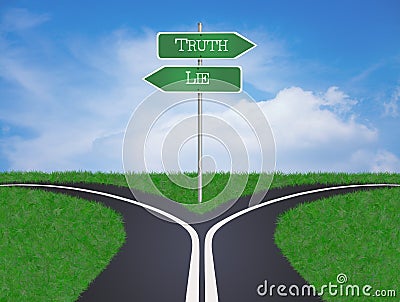 Crossroad of lies and truth Stock Photo