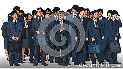 Illustration of crowd of asian office workers in color Stock Photo