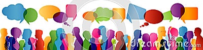 Crowd talking. Group of people talking. Communication between people. Colored profile silhouette. Speech bubble Stock Photo