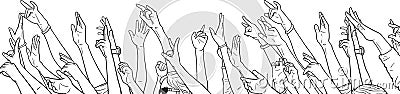 Illustration of crowd cheering with raised hands at music festival Stock Photo