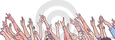 Illustration of crowd cheering with raised hands at music festival Stock Photo