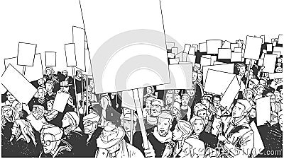 Illustration of crowd marching and demonstrating for equality Vector Illustration