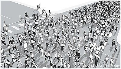 Illustration of crowd marching and demonstrating for equality Cartoon Illustration