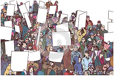 Illustration of crowd marching and demonstrating for equality Cartoon Illustration