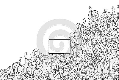 Illustration of crowd protest with blank sign from high angle view Stock Photo