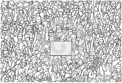 Illustration of crowd protest with blank sign from high angle view Stock Photo