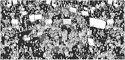 Illustration of crowd protesting for human rights with blank signs and flag Vector Illustration