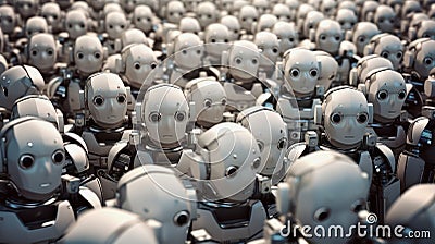 illustration of a crowd of robots, all look the same Cartoon Illustration