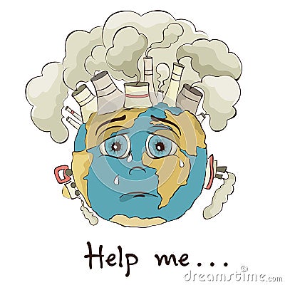 Illustration - crying Earth Vector Illustration