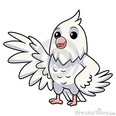 Cute albino cockatiel bird cartoon waving hand Vector Illustration