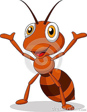 Cute ant cartoon waving Vector Illustration