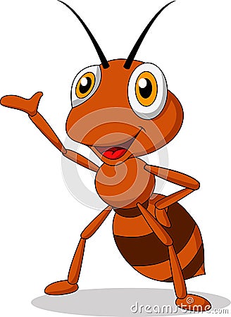 Cute ant cartoon waving Vector Illustration