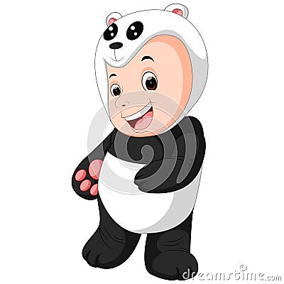 Cute baby boy wearing a Panda bear suit Vector Illustration