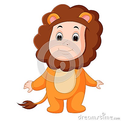 Cute baby wearing a lion suit Vector Illustration