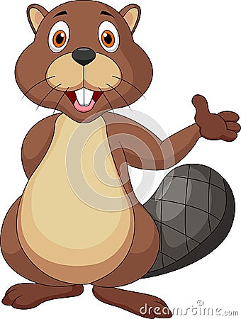 Cute beaver cartoon waving hand Vector Illustration