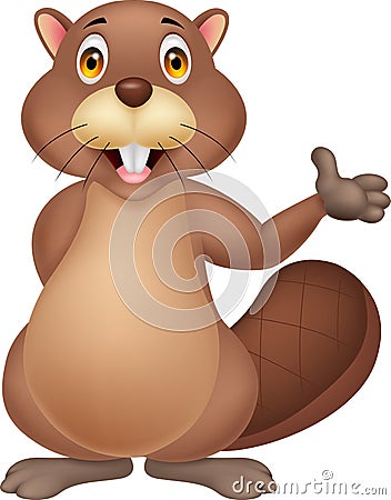 Cute beaver cartoon waving hand Vector Illustration