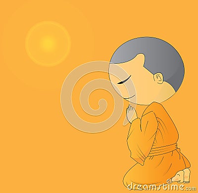 Illustration of Cute Begging young monk cartoon Stock Photo