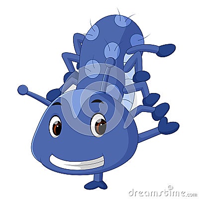 A cute blue caterpillar cartoon Vector Illustration