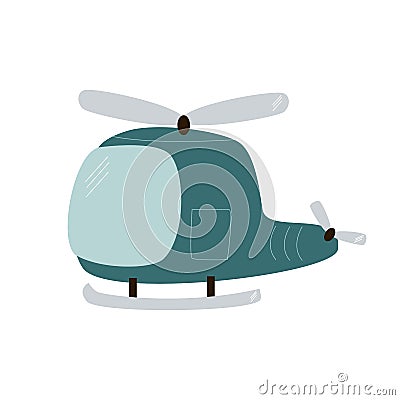 Illustration of a cute blue helicopter on a white background Stock Photo