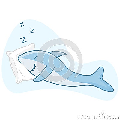 Illustration of a cute blue shark sleeping on a pillow Vector Illustration