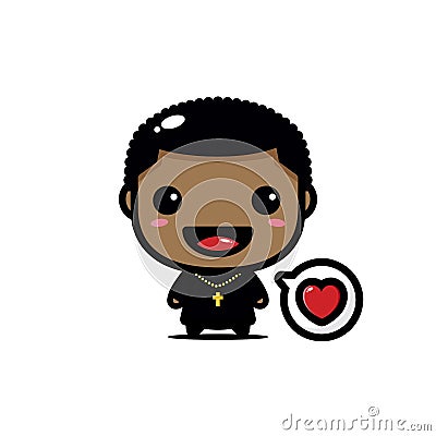 The cute male cartoon character becomes a priest wearing a priest costume Vector Illustration