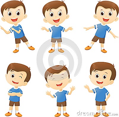 Illustration of cute boy cartoon character in many action Vector Illustration