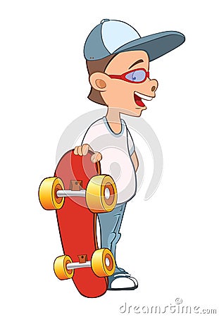 Illustration of a Cute Boy. Cartoon Character. Skateboarding Vector Illustration