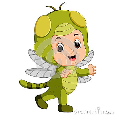 Cute boy cartoon wearing dragonfly costume Vector Illustration