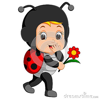 Cute boy cartoon wearing ladybug costume Vector Illustration