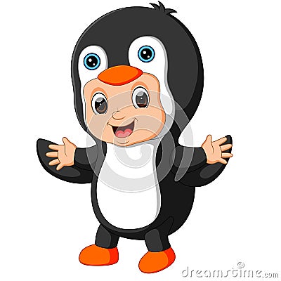 Cute boy cartoon wearing penguin costume Vector Illustration