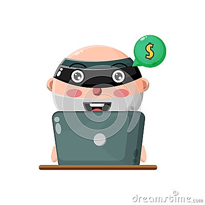 Illustration of cute boy character breaking into virtual money Stock Photo