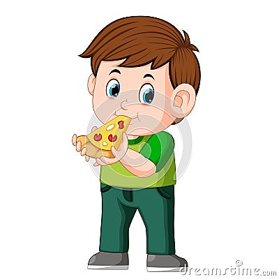 Cute boy eating pizza Vector Illustration