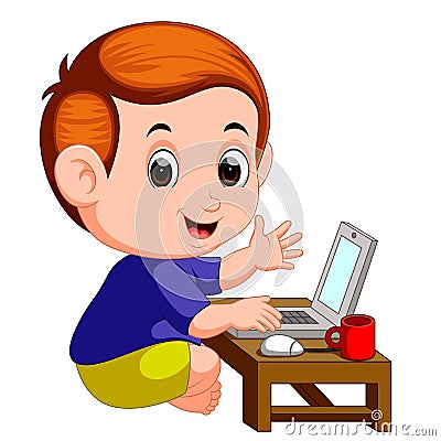 Cute boy using laptop computer Vector Illustration