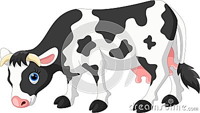 Illustration of cute cartoon cow eating grass Stock Photo