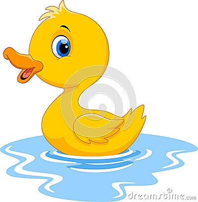 Cute cartoon duck swimming. Funny and adorable Stock Photo