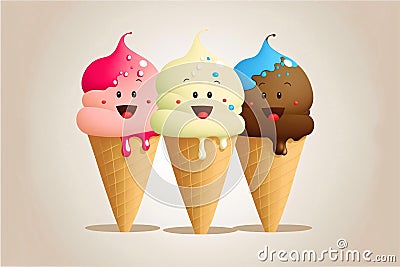 Set of cute cartoon happy smiling ice creams Stock Photo