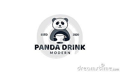 Illustration cute cartoon panda hold drink logo icon vector Vector Illustration