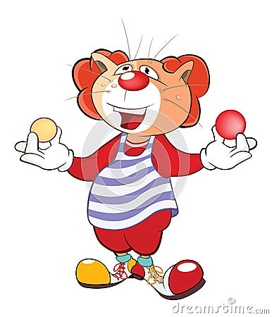 Illustration of a Cute Cat Clown Juggler . Cartoon Character Vector Illustration