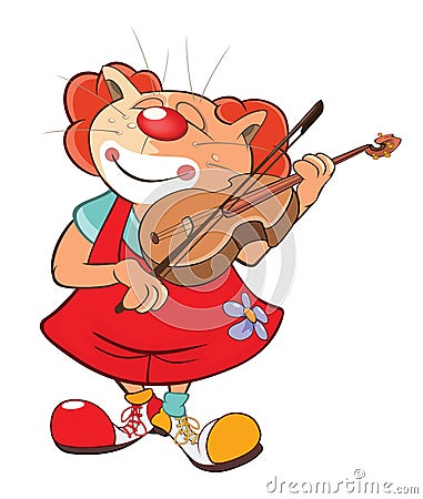 Illustration of a Cute Cat Clown Violinist. Cartoon Character Vector Illustration