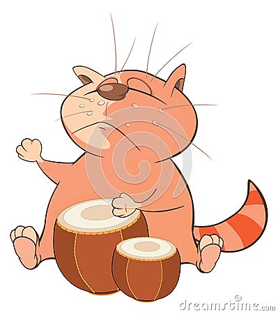 Illustration of a Cute Cat Drummer. Cartoon Character Vector Illustration