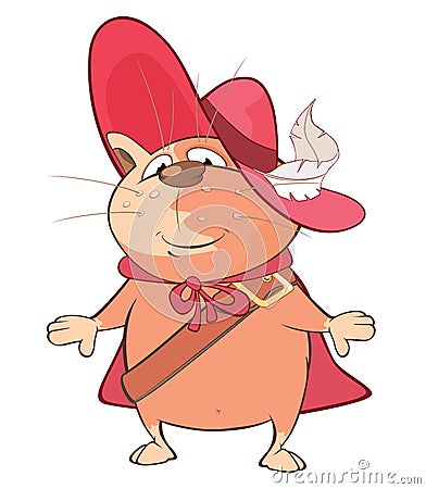 Illustration of a Cute Cat. King's Musketeer. Cartoon Character Vector Illustration