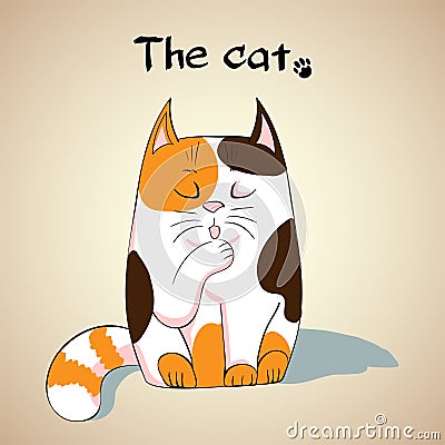 Illustration of Cute cat licking its paw. Vector Illustration