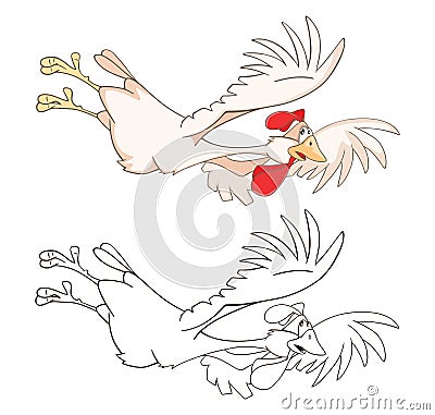 Illustration of a Cute Cockerel. Cartoon Character. Coloring Book Vector Illustration